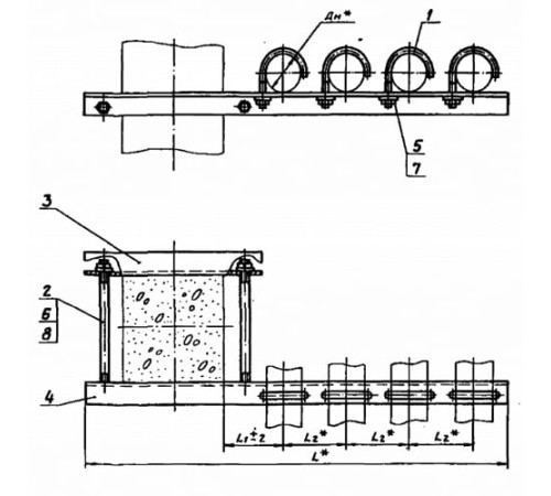 Крепления четырёх трубопроводов к ж/б колоннам в Молодечно