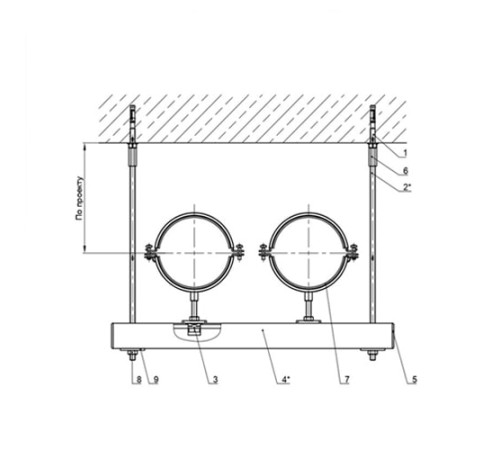 Крепления двух трубопроводов к перекрытию в Молодечно