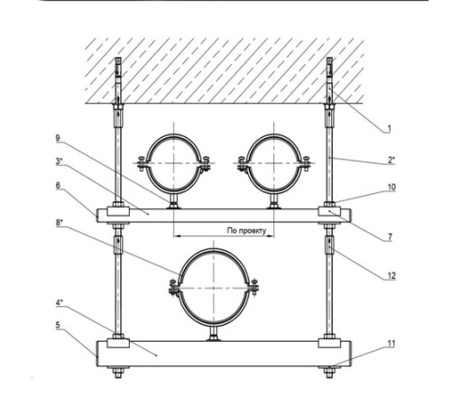 Крепления трех трубопроводов к перекрытию в Молодечно